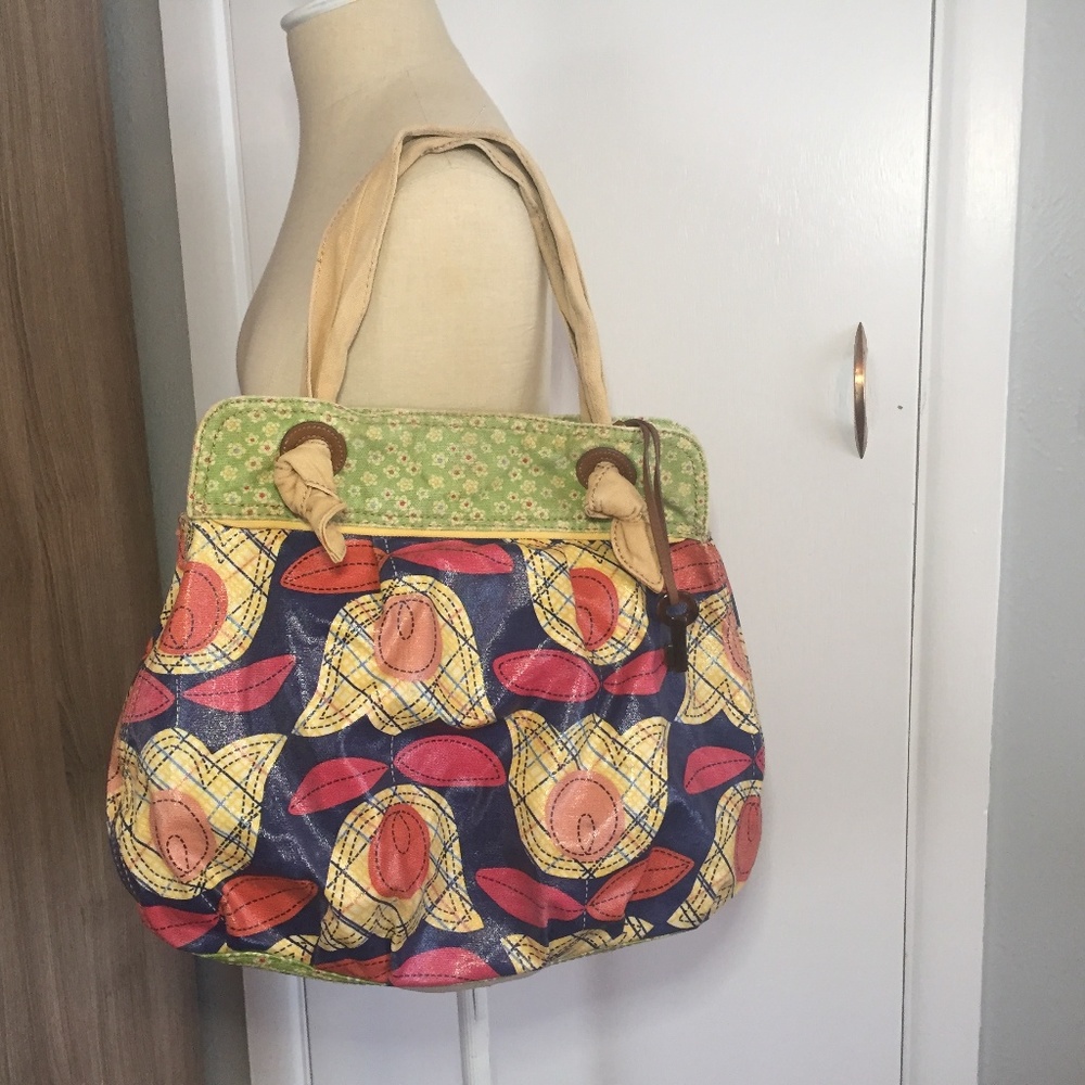 Fossil Floral Mixed Pattern Covered Canvas Bag